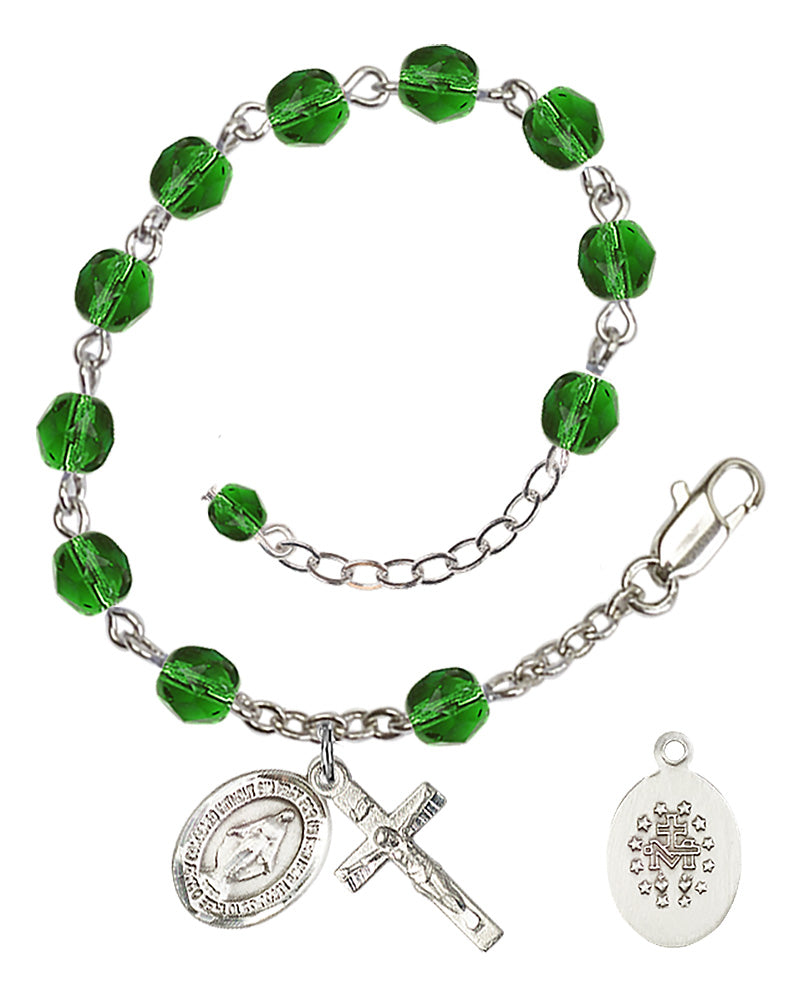 Miraculous Rosary Bracelet - Silver Plate - May - Emerald