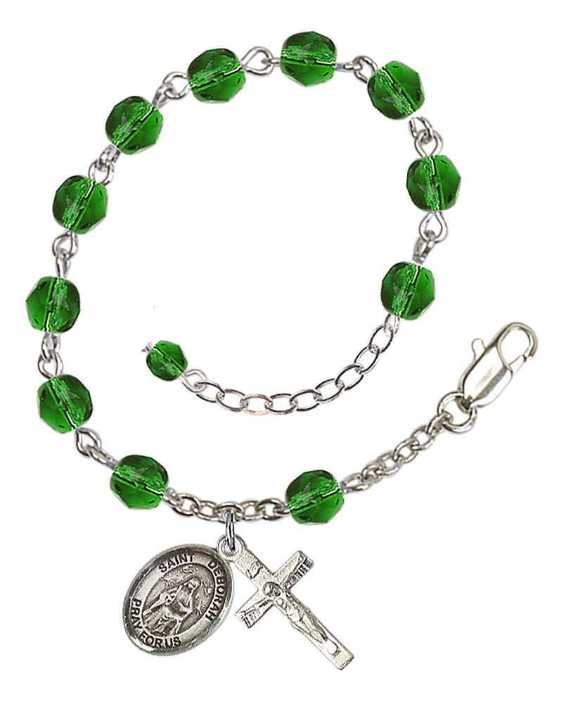 Saint Deborah Rosary Bracelet - Silver Plate - May - Emerald