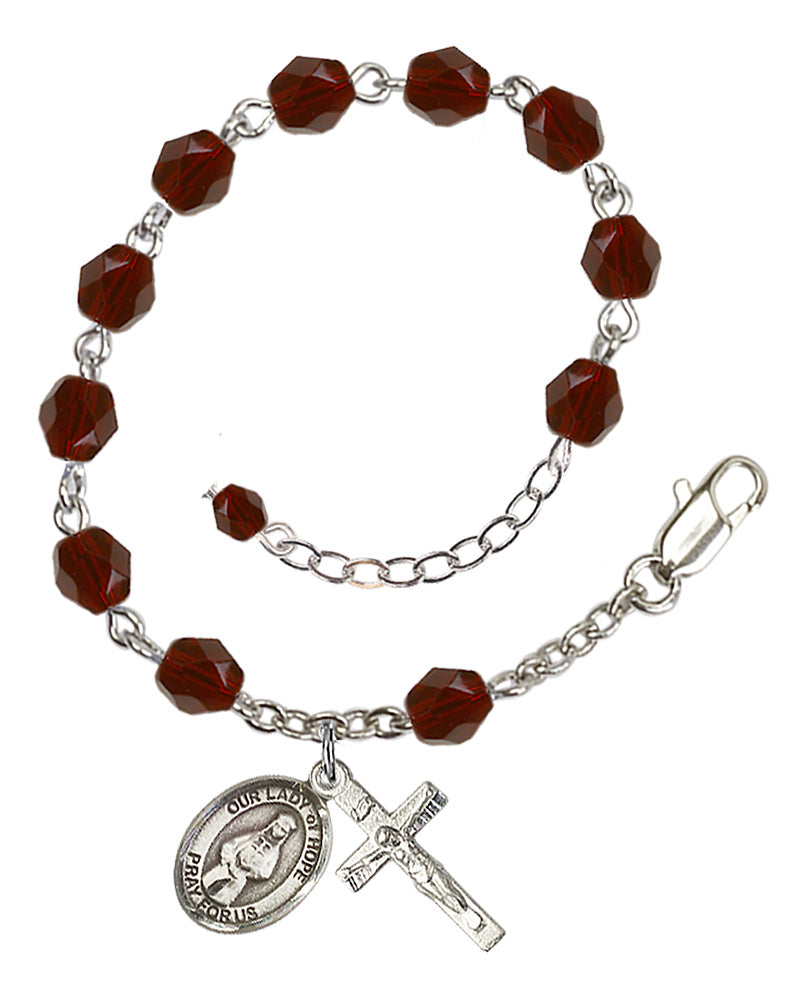 Our Lady of Hope Rosary Bracelet - Silver Plate - January - Garnet