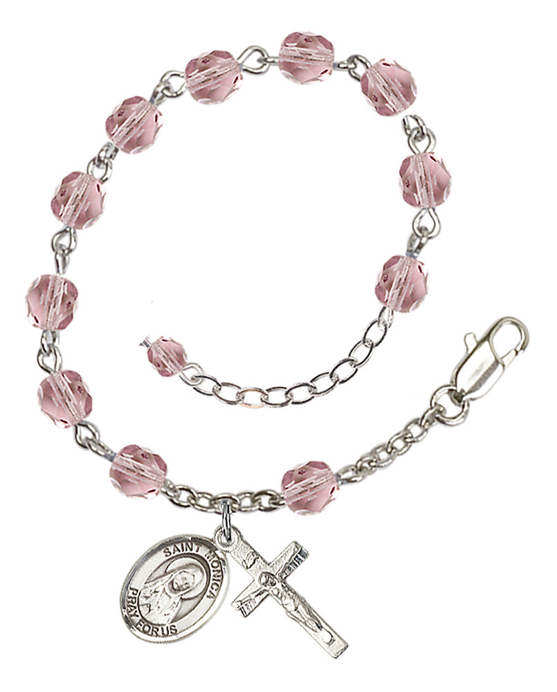 Saint Monica Rosary Bracelet - Silver Plate - June - Light Amethyst