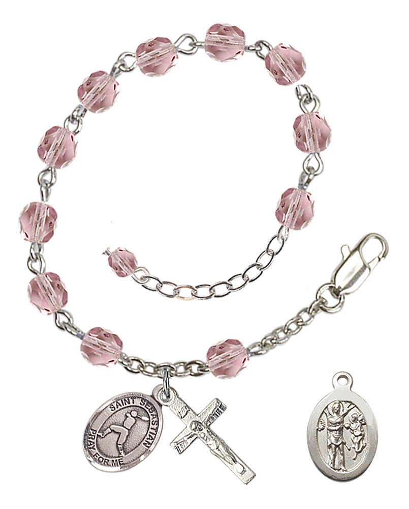 Saint Sebastian Baseball Rosary Bracelet - Silver Plate - June - Light Amethyst