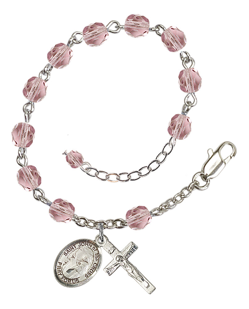 Saint John of the Cross Rosary Bracelet - Silver Plate - June - Light Amethyst