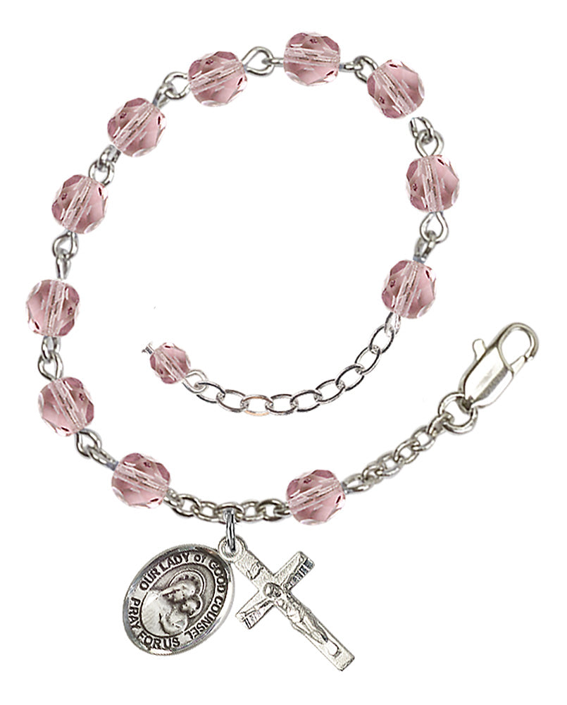 Our Lady of Good Counsel Rosary Bracelet - Silver Plate - June - Light Amethyst