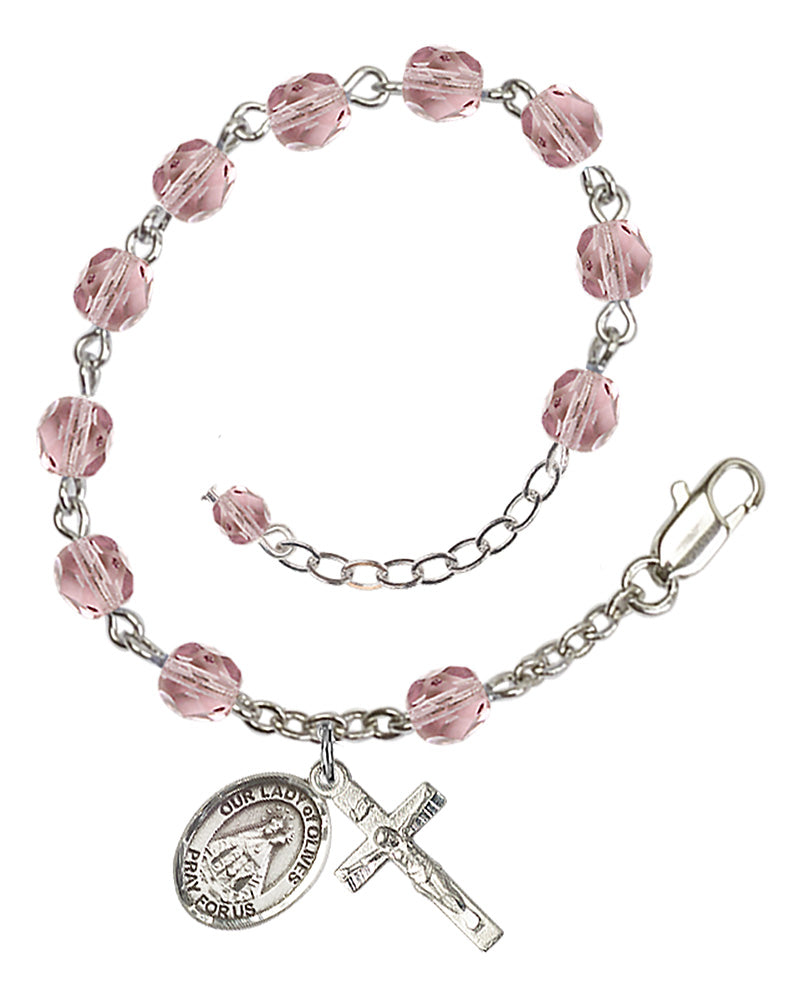 Our Lady of Olives Rosary Bracelet - Silver Plate - June - Light Amethyst