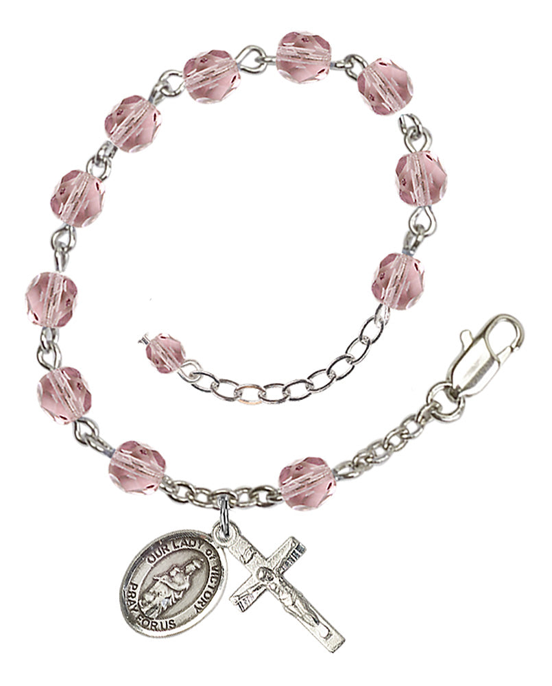Our Lady of Victory Rosary Bracelet - Silver Plate - June - Light Amethyst