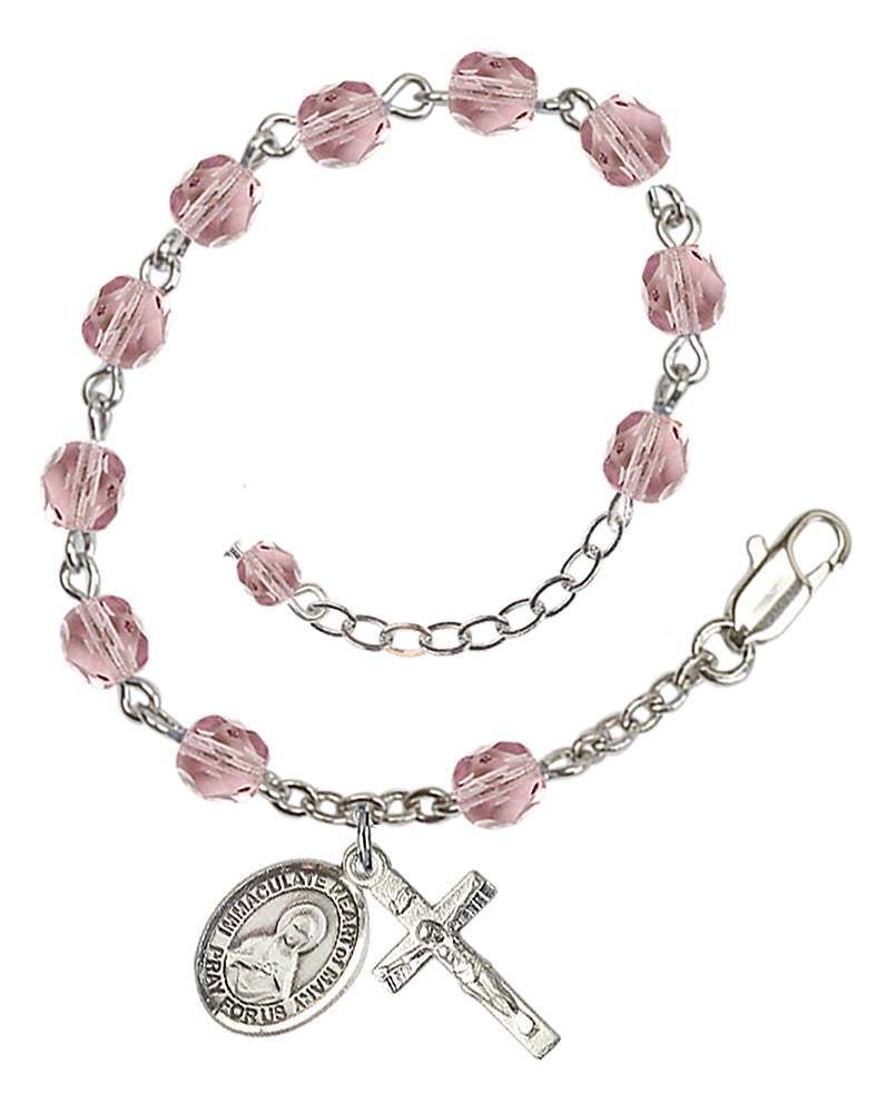 Immaculate Heart of Mary Rosary Bracelet - Silver Plate - June - Light Amethyst