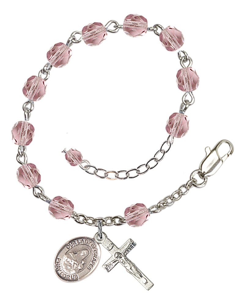 Our Lady of Grapes Rosary Bracelet - Silver Plate - June - Light Amethyst