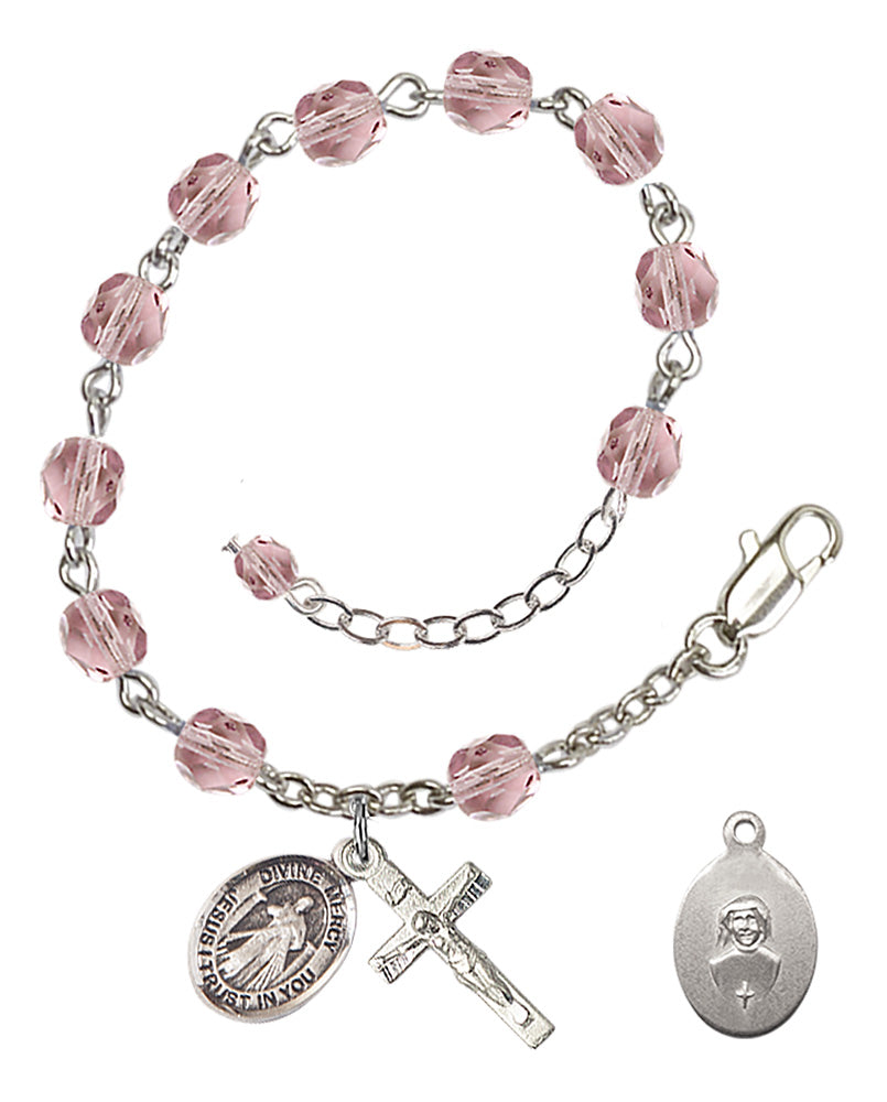 Divine Mercy Rosary Bracelet - Silver Plate - June - Light Amethyst