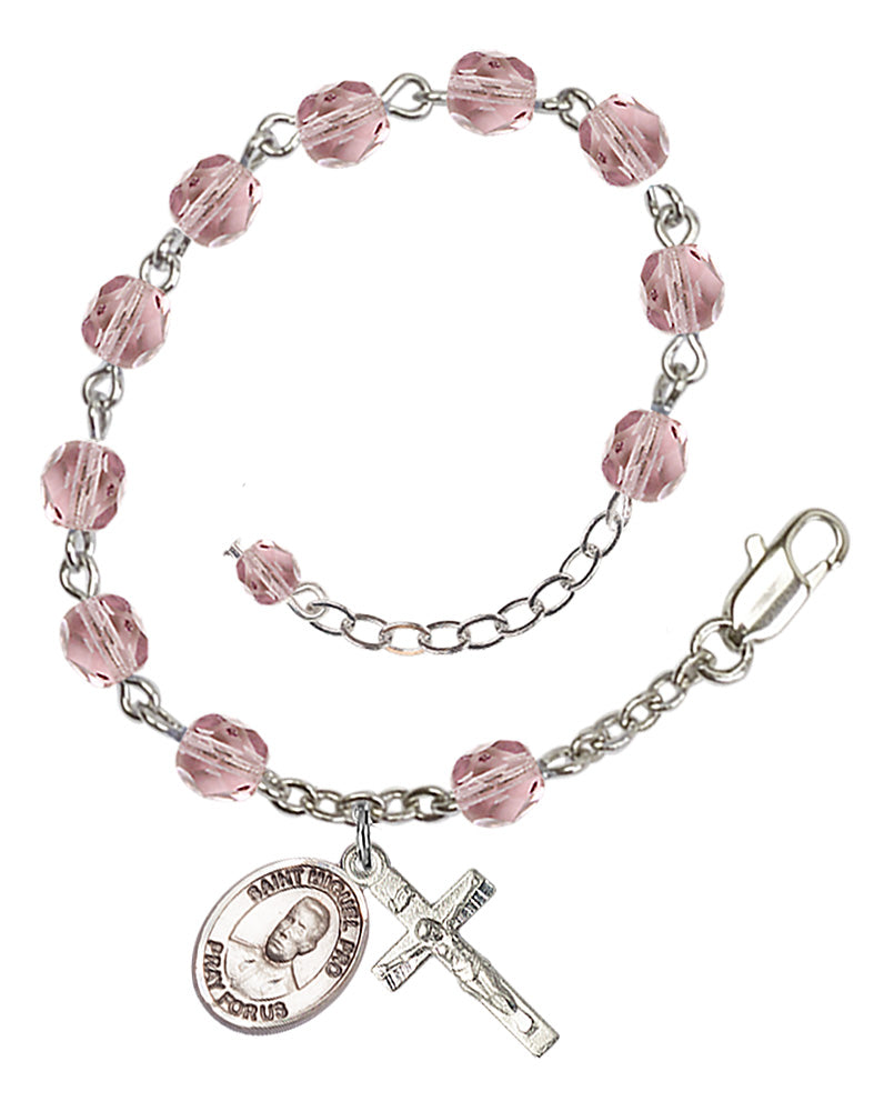 Blessed Miguel Pro Rosary Bracelet - Silver Plate - June - Light Amethyst