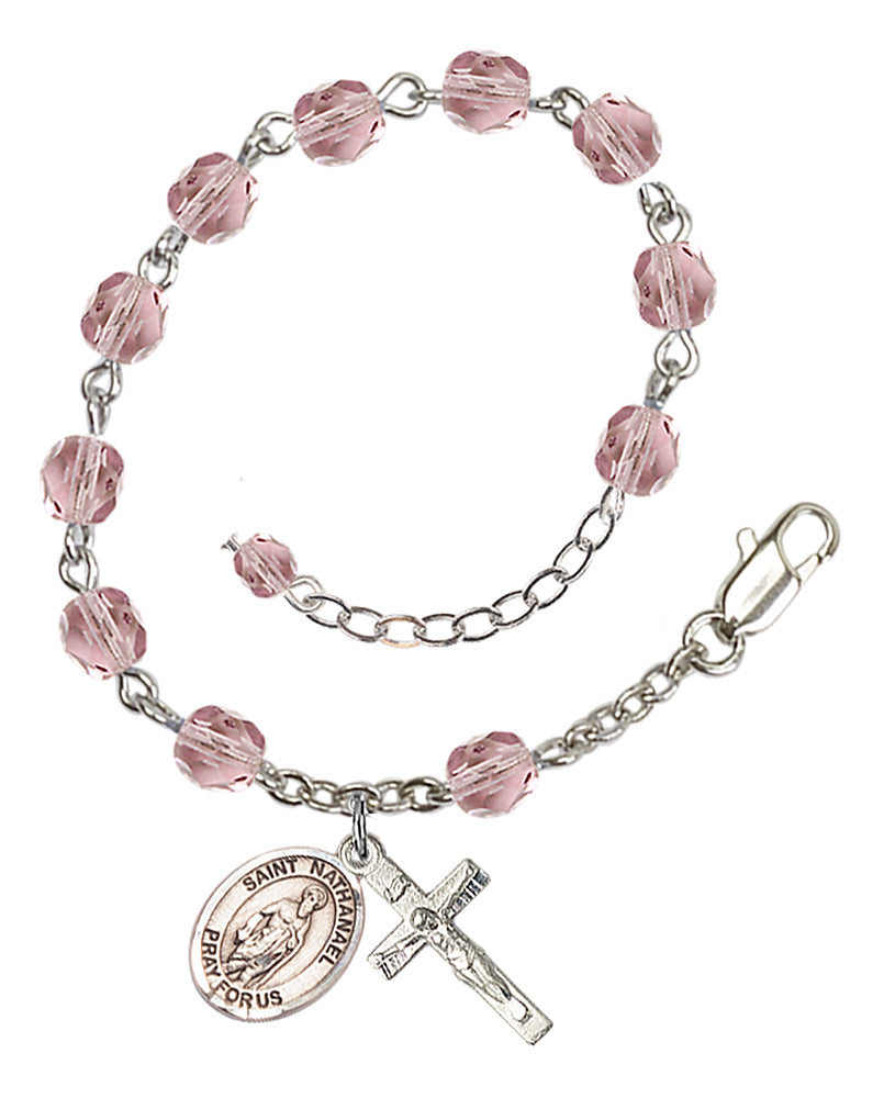 Saint Nathanael Rosary Bracelet - Silver Plate - June - Light Amethyst