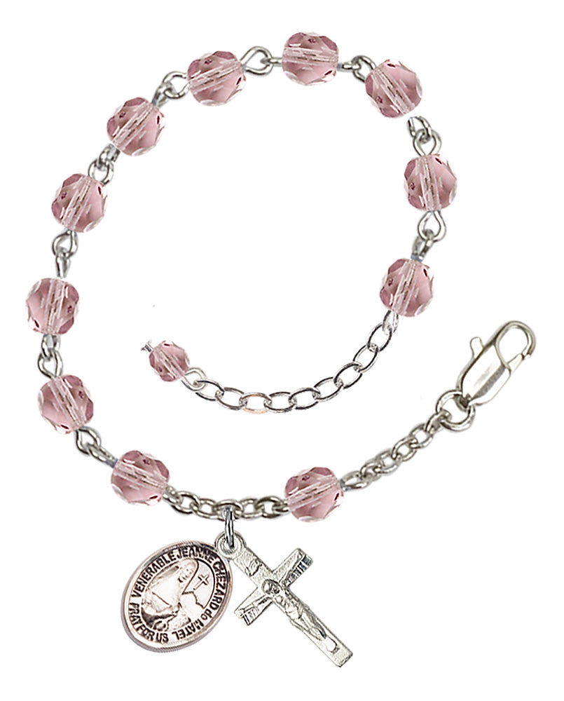 Saint Jeanne Chezard de Matel Rosary Bracelet - Silver Plate - June - Light Amethyst