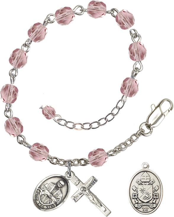 Pope Leo XIV Rosary Bracelet - Silver Plate - June - Light Amethyst