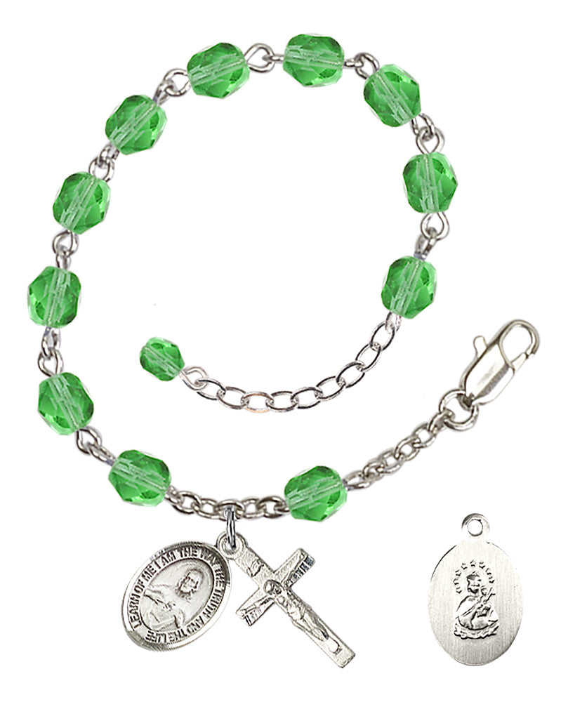 Scapular Rosary Bracelet - Silver Plate - August - Peridot