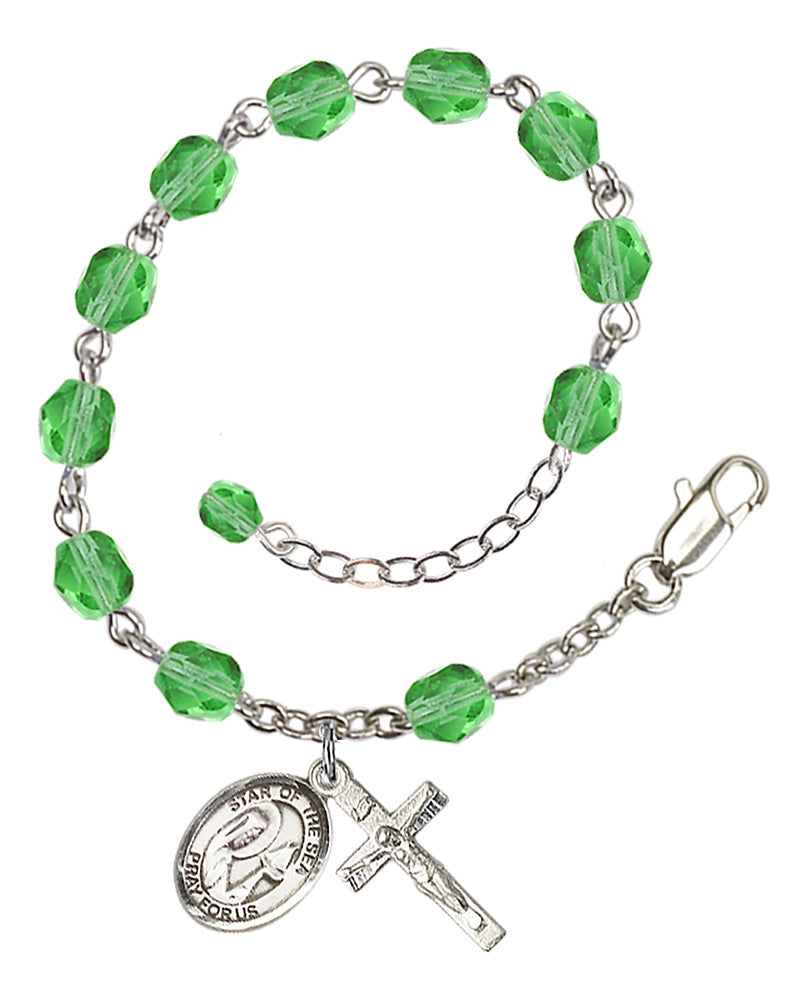 Our Lady Star of the Sea Rosary Bracelet - Silver Plate - August - Peridot