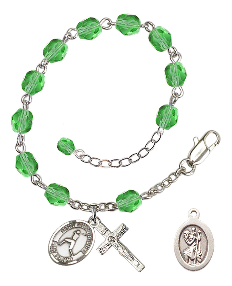 Saint Christopher Baseball Rosary Bracelet - Silver Plate - August - Peridot