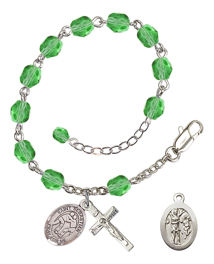 Saint Sebastian Wrestling Rosary Bracelet - Silver Plate - August - Peridot