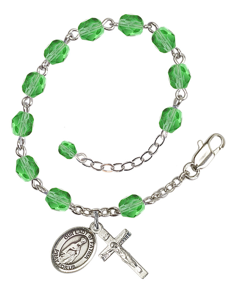 Our Lady of Fatima Rosary Bracelet - Silver Plate - August - Peridot