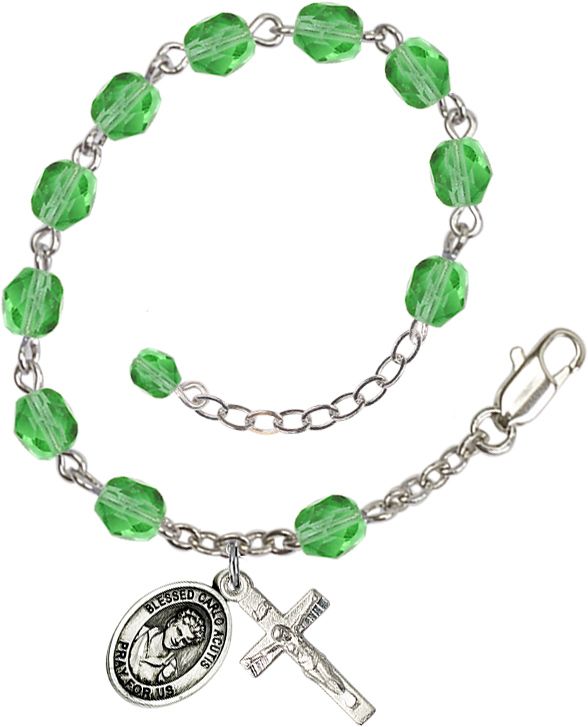 St. Carlo Acutis Birthstone Rosary Bracelet with Pewter Medal & Crucifix