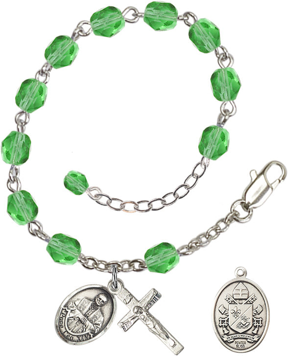Pope Leo XIV Rosary Bracelet - Silver Plate - August - Peridot