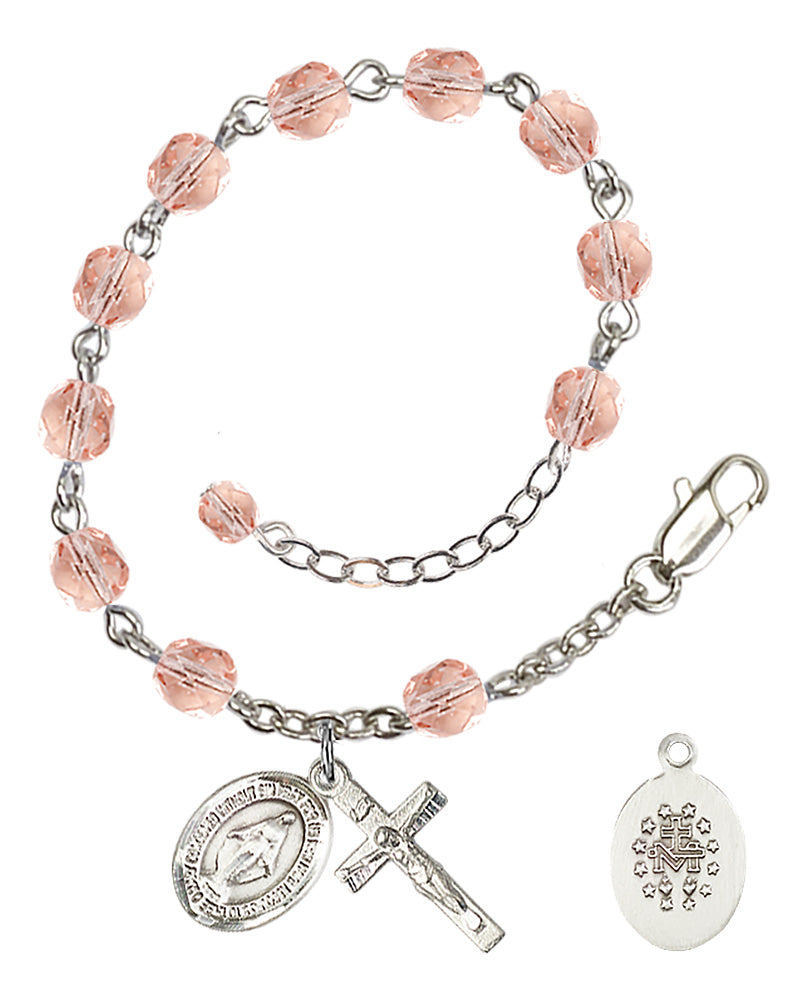 Miraculous Rosary Bracelet - Silver Plate - October - Pink
