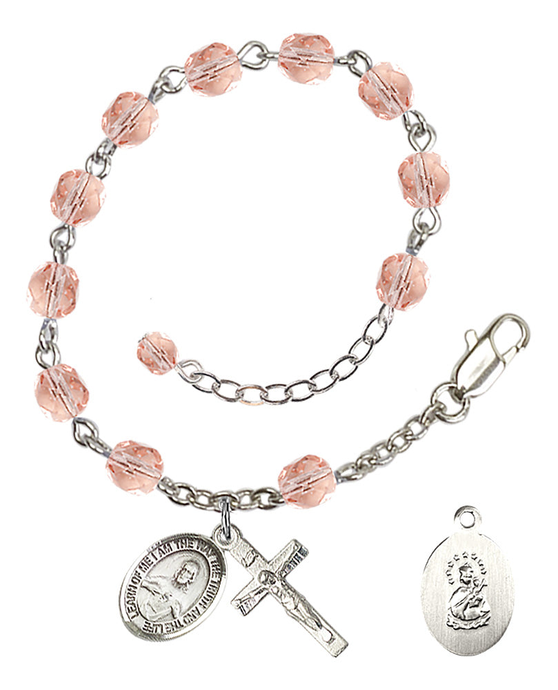 Scapular Rosary Bracelet - Silver Plate - October - Pink