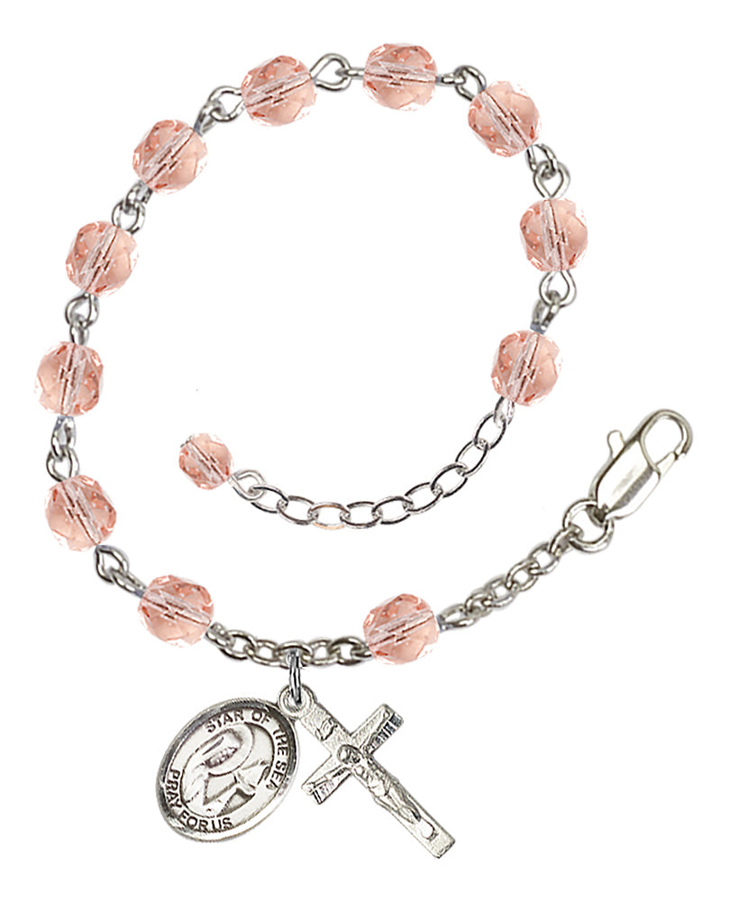 Our Lady Star of the Sea Rosary Bracelet - Silver Plate - October - Pink