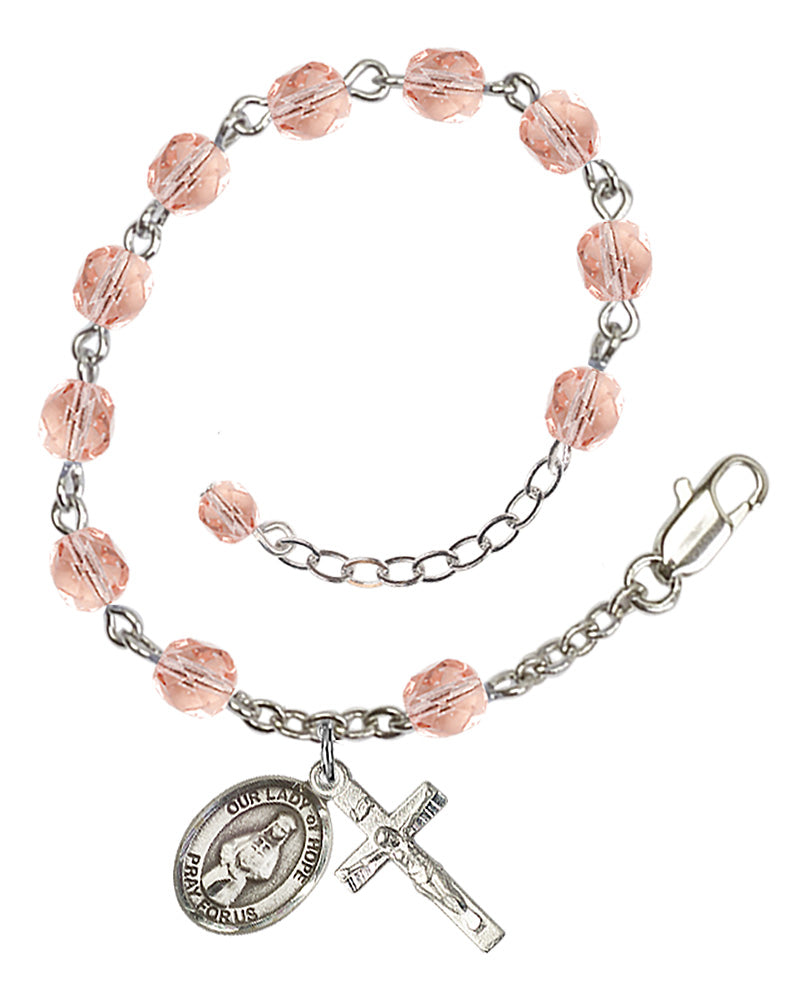 Our Lady of Hope Rosary Bracelet - Silver Plate - October - Pink
