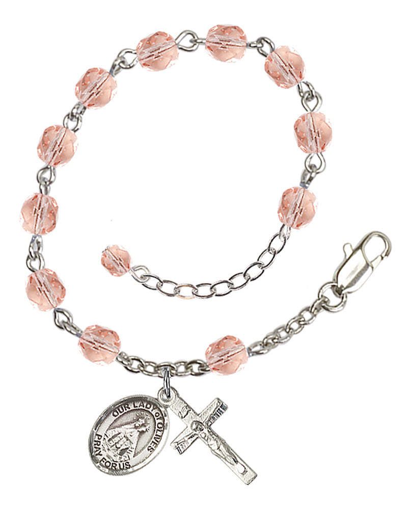 Our Lady of Olives Rosary Bracelet - Silver Plate - October - Pink