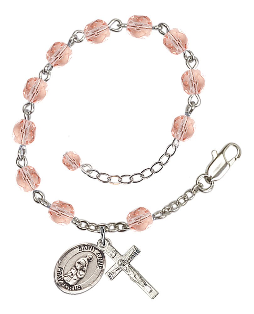 Saint Anne Rosary Bracelet - Silver Plate - October - Pink
