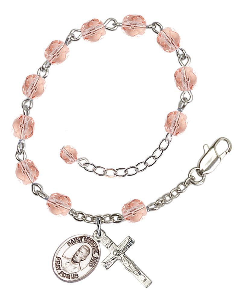 Blessed Miguel Pro Rosary Bracelet - Silver Plate - October - Pink
