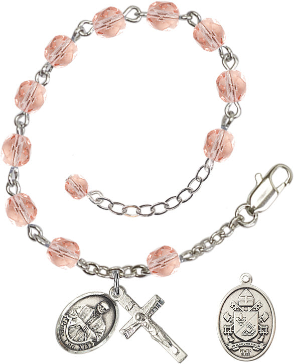 Pope Leo XIV Rosary Bracelet - Silver Plate - October - Pink