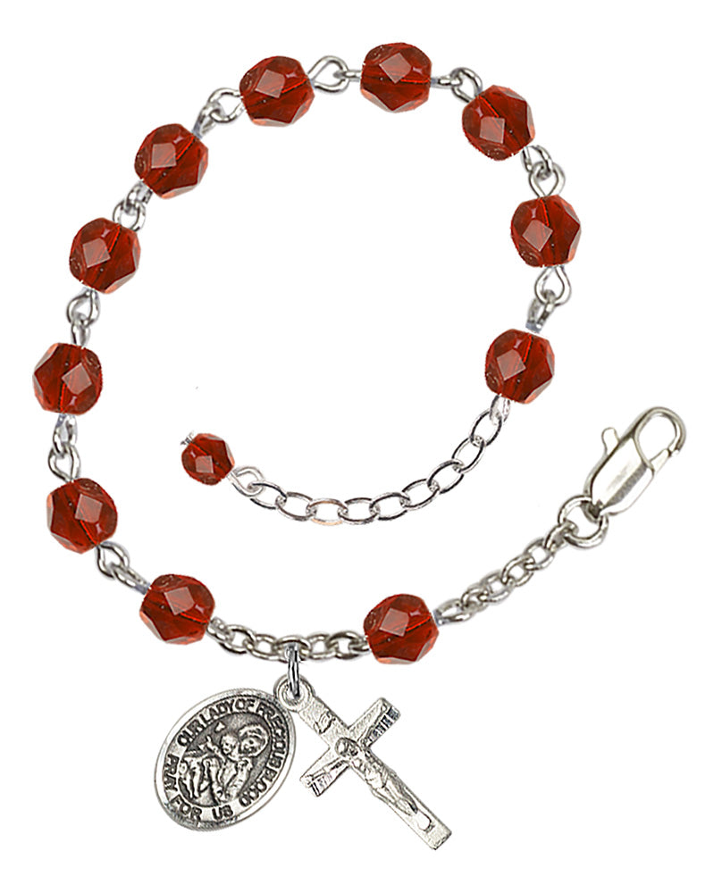 Our Lady of Precious Blood Rosary Bracelet - Silver Plate - July - Ruby