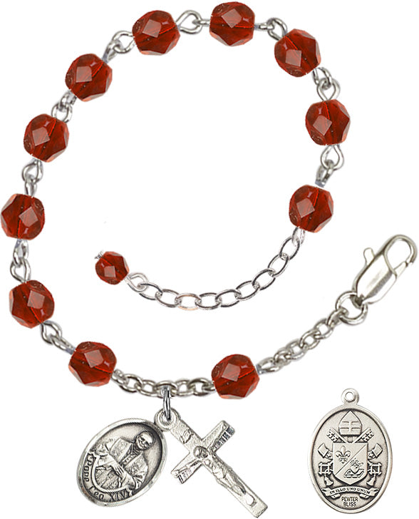 Pope Leo XIV Rosary Bracelet - Silver Plate - July - Ruby