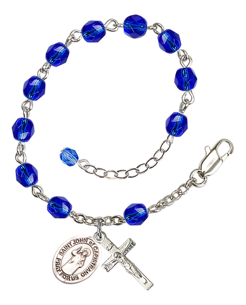Saint John of Capistrano Rosary Bracelet - Silver Plate - September - Sapphire