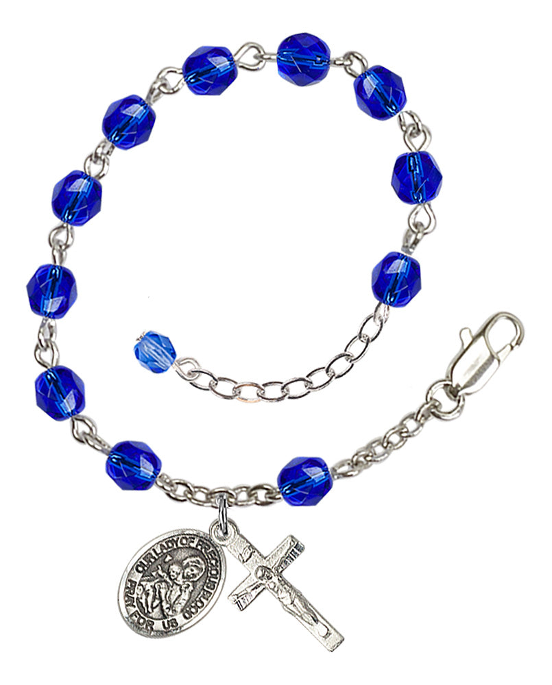 Our Lady of Precious Blood Rosary Bracelet - Silver Plate - September - Sapphire