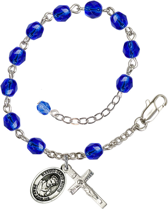 Saint Carlo Acutis Rosary Bracelet - Silver Plate - September - Sapphire