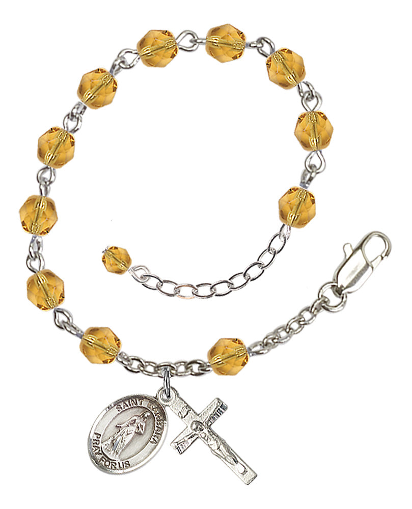 Saint Barbara Rosary Bracelet - Silver Plate - November - Topaz