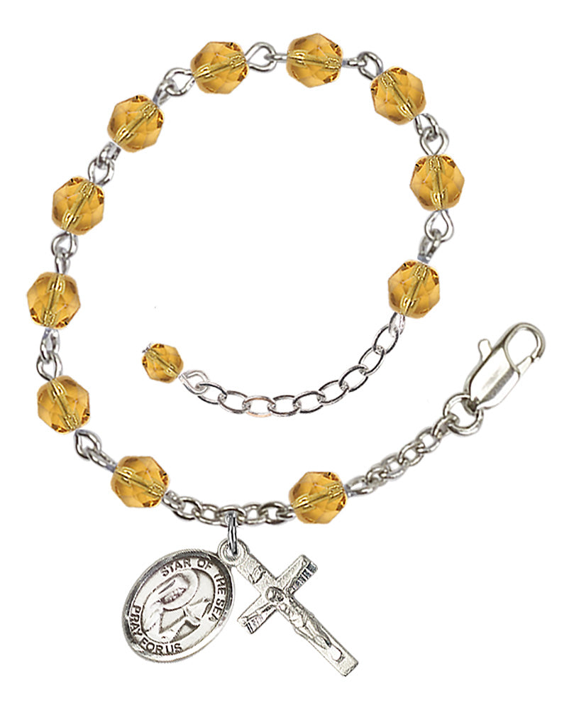 Our Lady Star of the Sea Rosary Bracelet - Silver Plate - November - Topaz