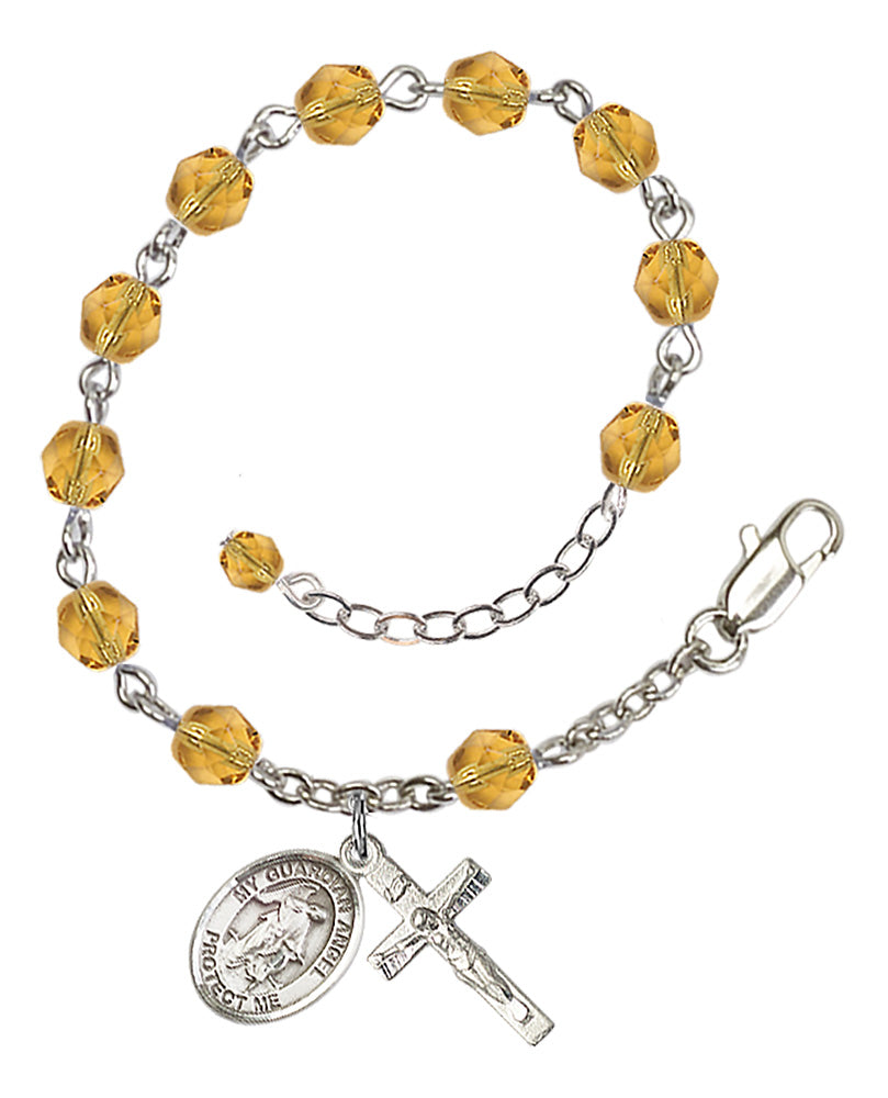Guardian Angel with Child Rosary Bracelet - Silver Plate - November - Topaz