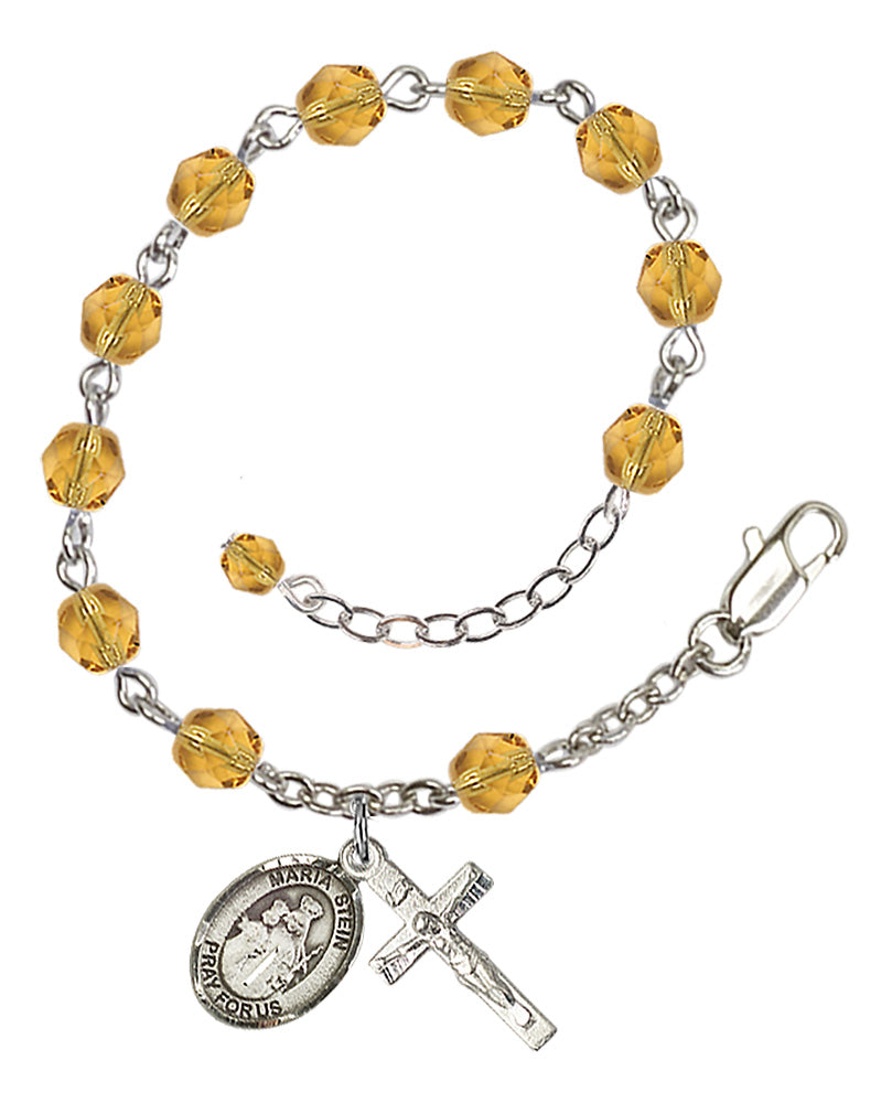 Maria Stein Rosary Bracelet - Silver Plate - November - Topaz