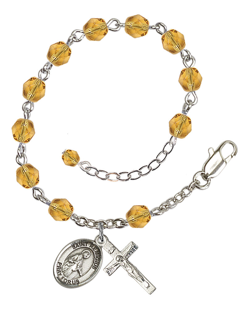 Saint Remigius of Reims Rosary Bracelet - Silver Plate - November - Topaz