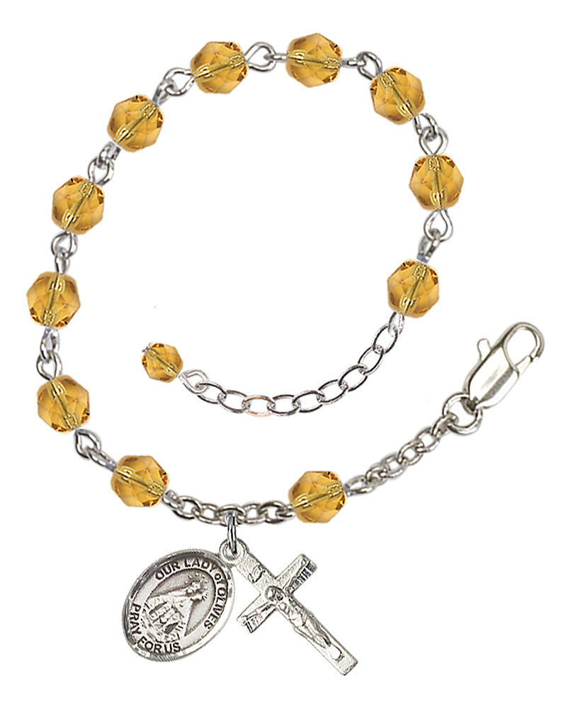 Our Lady of Olives Rosary Bracelet - Silver Plate - November - Topaz