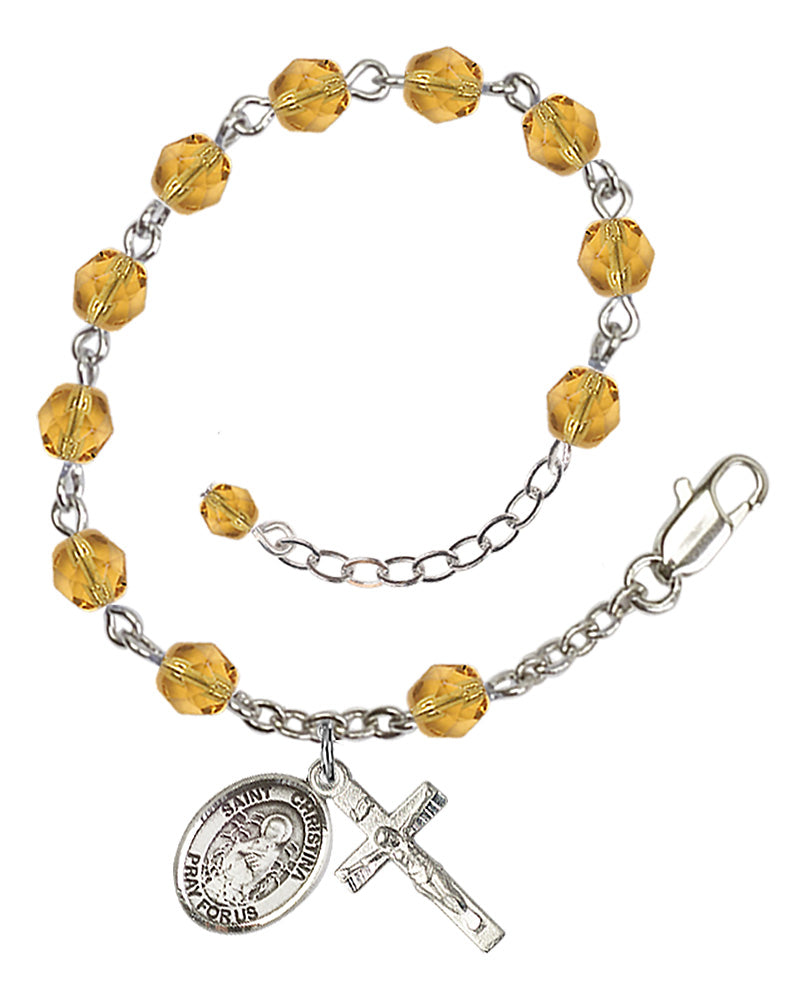 Saint Christina the Astonishing Rosary Bracelet - Silver Plate - November - Topaz