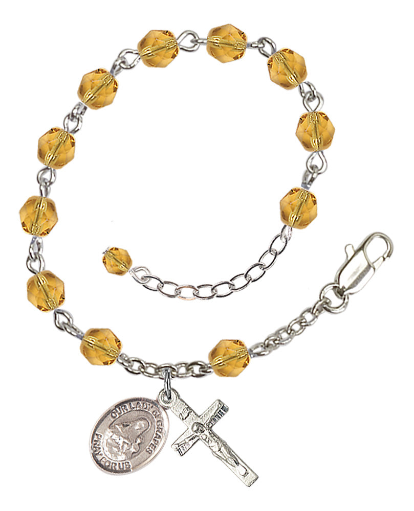 Our Lady of Grapes Rosary Bracelet - Silver Plate - November - Topaz