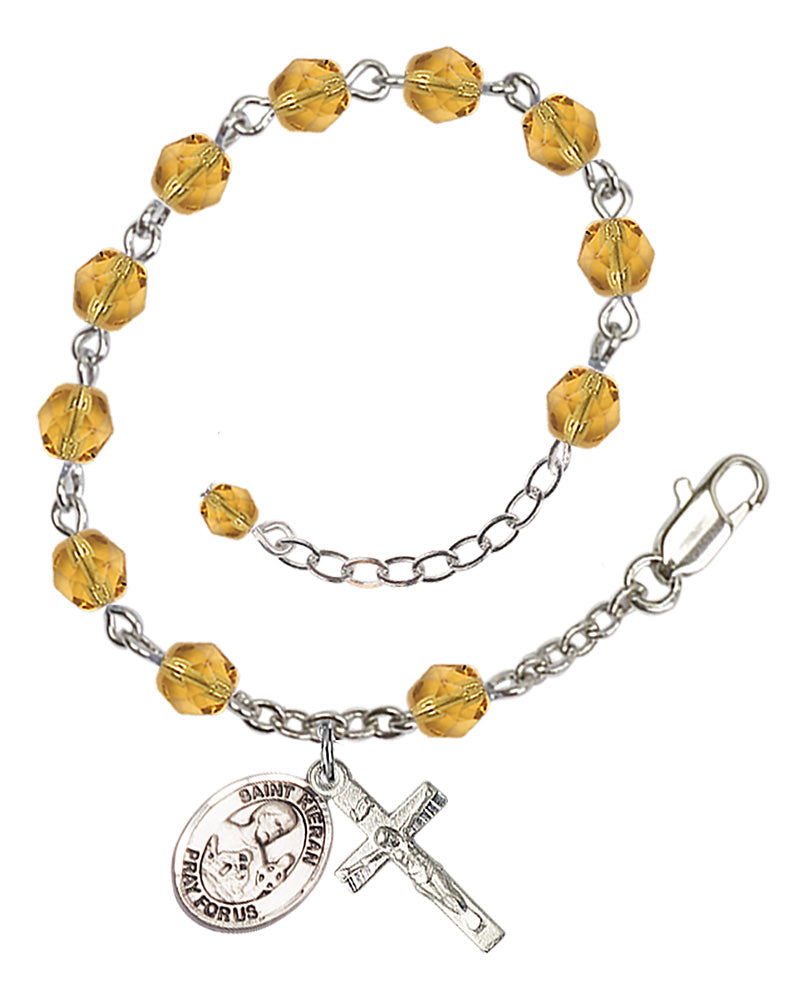 Saint Kieran Rosary Bracelet - Silver Plate - November - Topaz