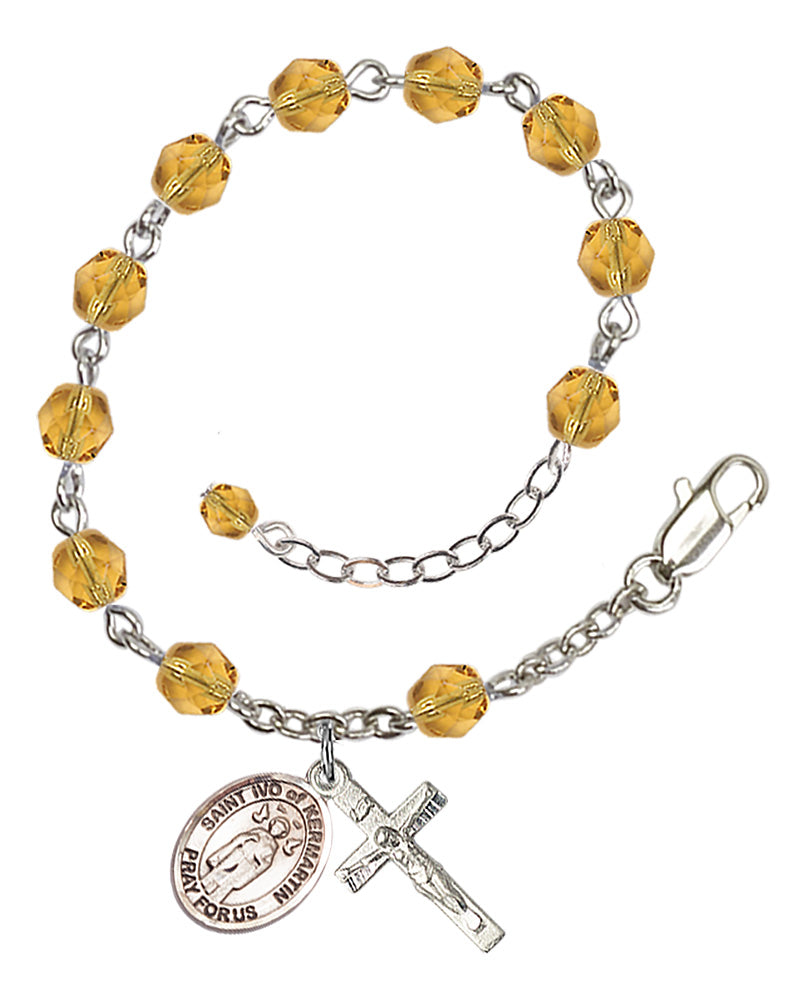 Saint Ivo of Kelmartin Rosary Bracelet - Silver Plate - November - Topaz