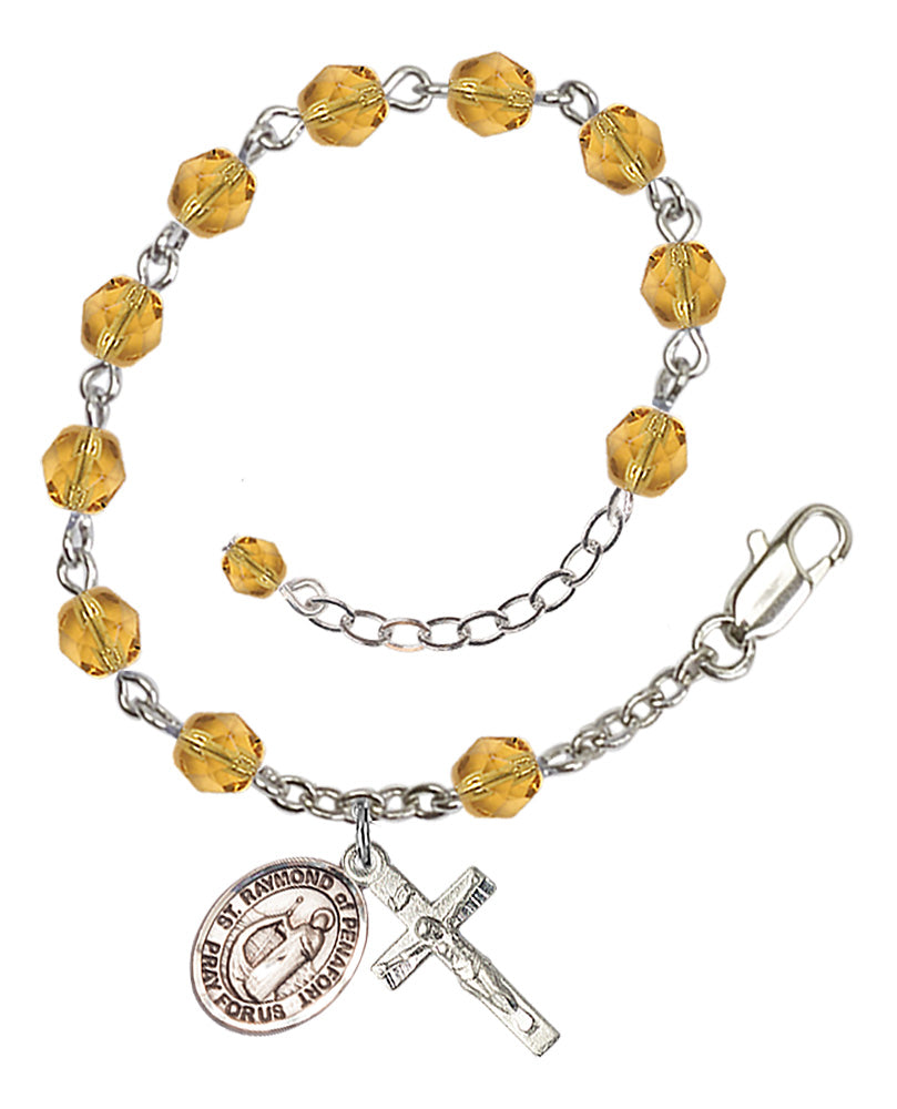 Saint Raymond of Penafort Rosary Bracelet - Silver Plate - November - Topaz
