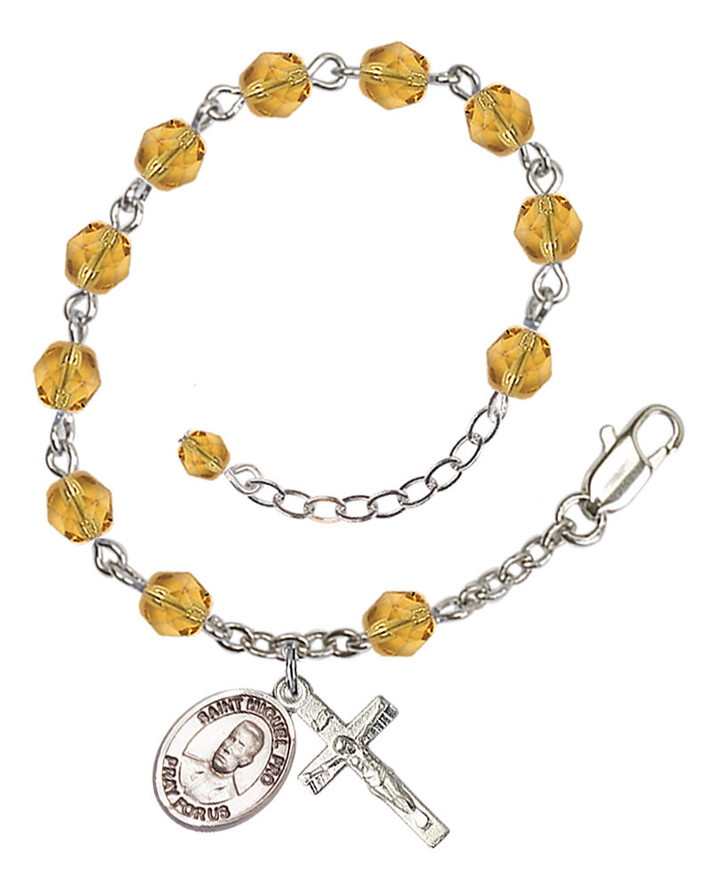 Blessed Miguel Pro Rosary Bracelet - Silver Plate - November - Topaz
