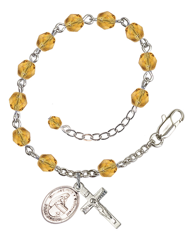 Blessed Emilee Doultremont Rosary Bracelet - Silver Plate - November - Topaz