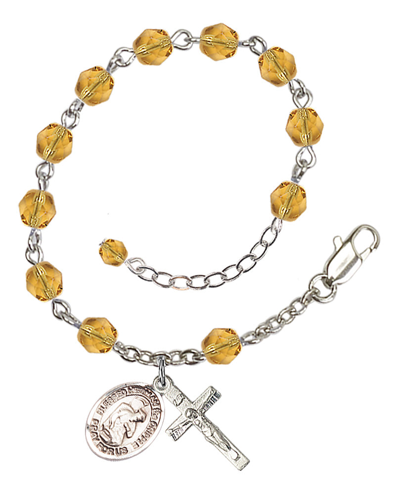 Blessed Herman the Cripple Rosary Bracelet - Silver Plate - November - Topaz